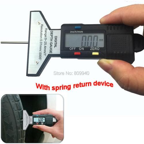 0-25mm/1" Digital Tread Depth Gauge with spring return device Tread Depth Gauge Tyre Tread Brake Pad WEAR 0-1"depth caliper