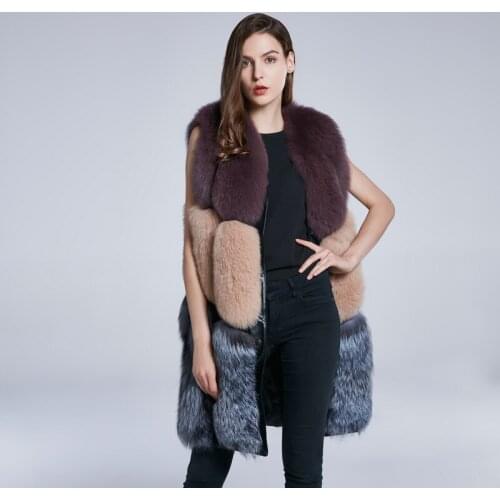 JKP Autumn and winter womens natural leather fur fox fur coat long fox fur vest warm stitching multicolored