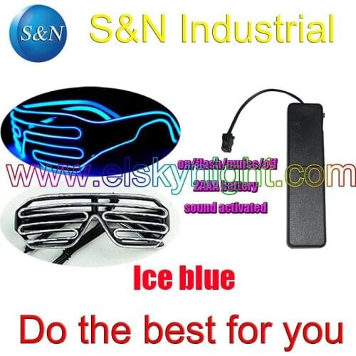 KO! Ice blue EL Wire Glowing Flash Shutter LED Glasses+Battery Box sound activate for DJ Party Christmas Party