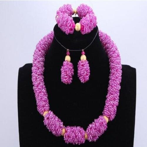 Dudo Jewelry Set Fuchsia / Hot Pink Choker Necklace Set Earrings Bracelet Accessories Jewellery Set For African Nigerian Bridal