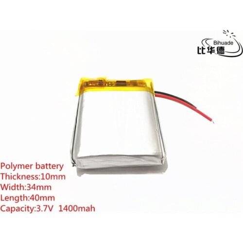 10pcs 3.7V 1400mAh 103440 Lithium Polymer Li-Po li ion Rechargeable Battery cells For Mp3 MP4 MP5 GPS PSP mobile bluetooth