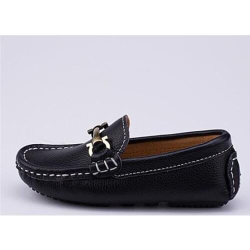 New Children Shoes Black White Genuine Leather Dress Toddler Baby Loafers Student Breathable Casual Spring/Autumn Kids Shoes 02B