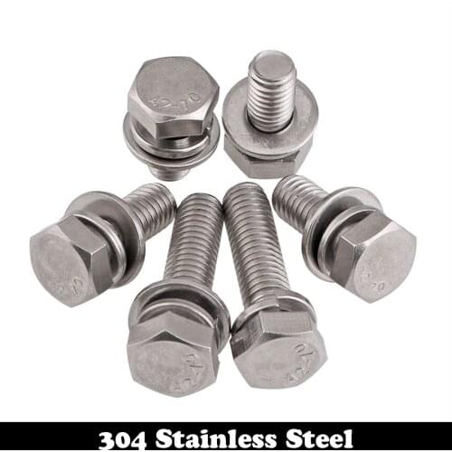 M5 M5*10/12/16/20/25/30 M5x10/12/16/20/25/30 304 Stainless Steel ss Hex Hexagon Bolt Spring Plain Washer Machine Screw Assembly