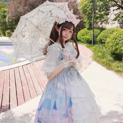 Princess sweet lolita dress cute printing vintage lace bowknot Sleeveless dress kawaii girl gothic lolita jsk loli cosplay