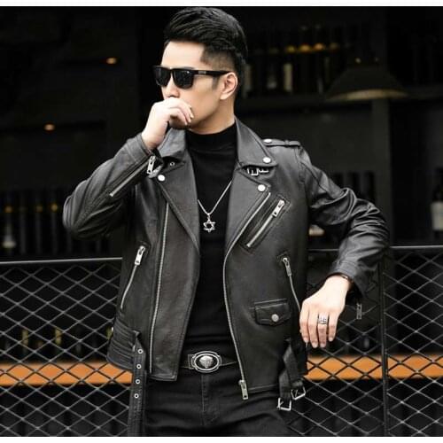 Men 2021 Autumn Fashion Real Leather Lambskin Jackets Men Large Size Motorcycle Coats Male Genuine Sheepskin Overcoats O17