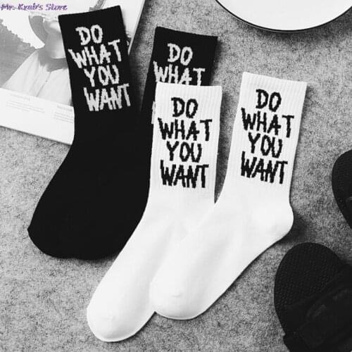 Funny Letter Korea Halajuku Hip-hop Street Skate Socks Hosiery Men Black White Casual Cotton Short Socks Winter