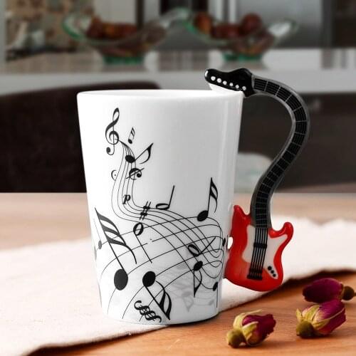 Music Mug Creative Guitar Violin Style Coffee Cup Porcelain Tea Milk Water Cup with Musical Instrument Handle Home Office Cup