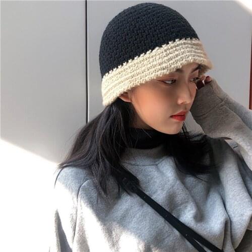 New design autumn winter youth female patchwork simple style cute ease match daily warm street fashion casual knitted beanie hat