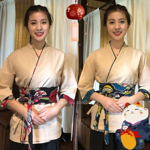 Japanese Style Sushi Chef Uniform Men Woman Food Service Tempura Restaurant Kitchen Cook Wear 3/4 Sleeve Solid Color Tops