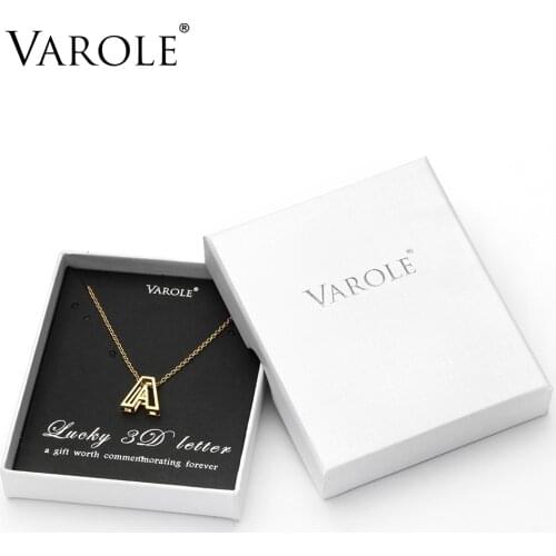 VAROLE 16in Chain Necklaces & Pendants for Women 3D Matt Finish A-Z Alphabet Letter Choker Stainless Steel Jewelry with Gift Box
