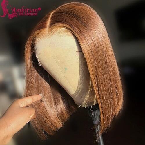 Ambition Blunt Cut Bob Brown Lace Font Wigs Preplucked Lace Hair Wigs for Women Human Hair Closure Wigs Bleached Knots