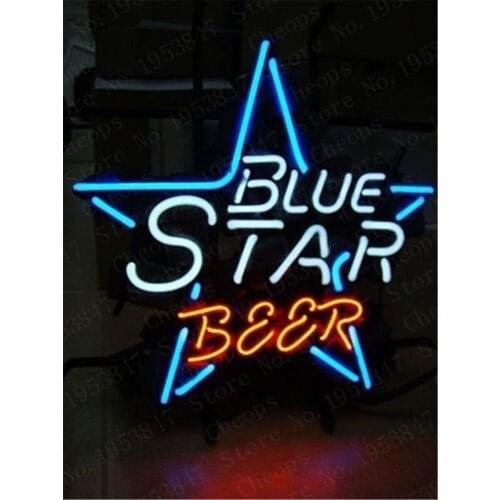 Blue Star Gift Neon Signs Real Glass Tube Moon and Star Beer Bar Pub Homeroom Girlsroom Party Decor 16x12