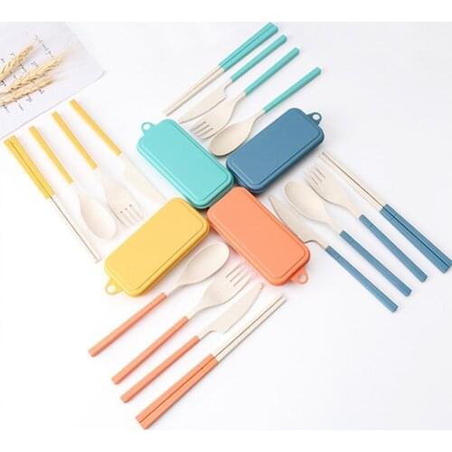 1 Set Portable Cutlery Box Kit Eco-friendly Close Splicing Safty PP Wheat Dinnerware Set Organizer for Kitchen Feeding Tools