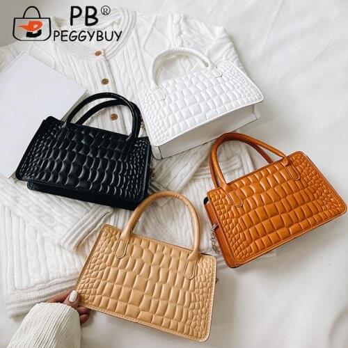 Casual PU Leather Shoulder Chain Bags Small Women Pure Color Messenger Bags Soft Alligator Pattern Underarm Bags