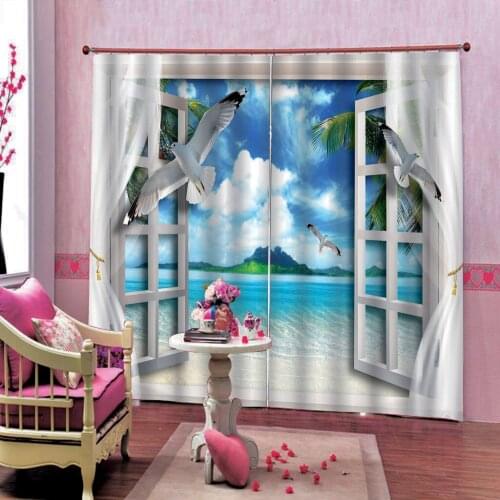 Seaside Landscape Scenery Window Door Curtains Digital Printed Hotel Office Living room Bedroom Blackout window Drapes Decor Set