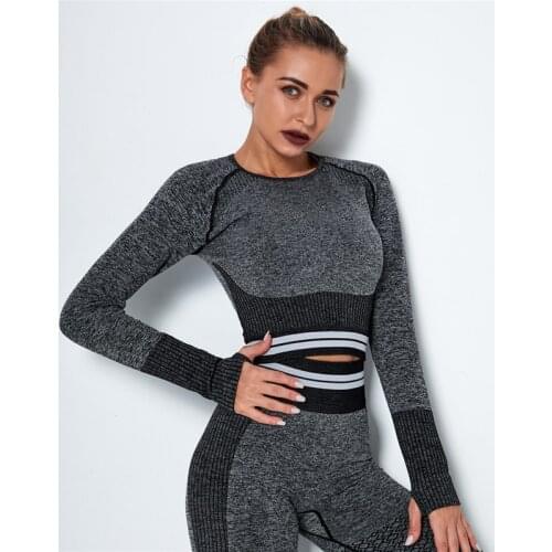 New Seamless Yoga Shirts Crop Top Long Sleeves Shirts for Women Yoga Sports Fitness Gym Cloth Workout Tops Sports Shirts