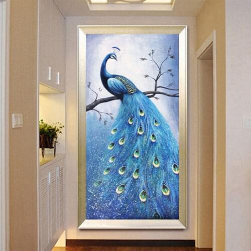 Needlework,DMC DIY cross-stitch,Full embroidery kits, Chinese Style Peacock cross Stitch Printed on canva