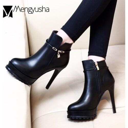 Crystal pendant ankle boots women pointed toe high heels platform bottes femme leather band metal decoraion winter botas c49