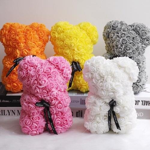 DIY 25cm Teddy Bear Belt Artificial PE Box Pink Flower Bear Valentines Day Send Girlfriend Woman Wife Mothers Day Gift