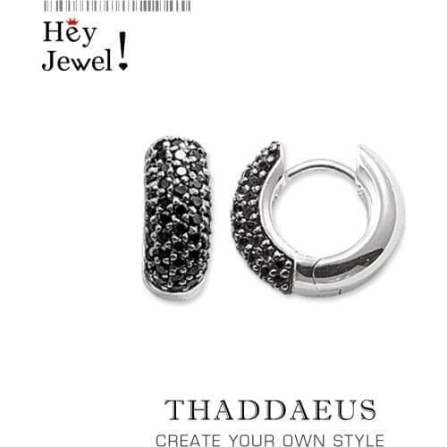 Black Creole Hinged Hoop Earrings ,Europe Vintage Fashion Good Jewerly For Women Men,2019 Winter Gift In 925 Sterling Silver