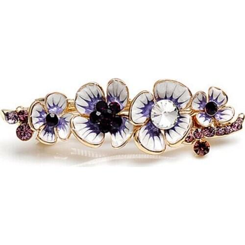 Crystal Hair Ornament Rhinestone Hair Accessories Flower Hair Barrettes Purple Color