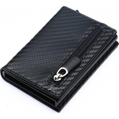 Bycobecy Unisex Coin Purse New Vintage Credit Card Holder Aluminum Box Card Slim Wallet RFID PU Leather Pop Up Card Case