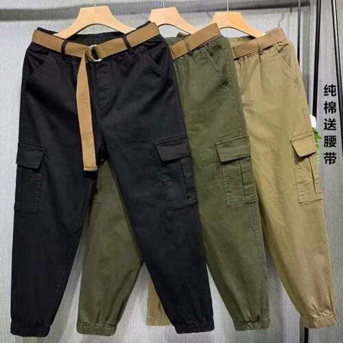 Korean Harajuku Streetwear Women Cargo Pants Female Casual Joggers Sweatpants Ladies High Waist Loose Trousers Pantalon Belt C03