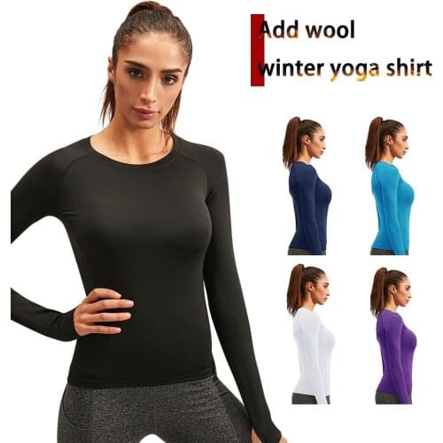 Yuerlian 15% Spandex Add Wool Women Fitness Tights T-shirt Workout Blouse Sport Running Sportswear Long sleeve Gym Yoga Shirt