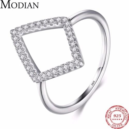 Instagram Design Genuine 925 Sterling Silver Geometric Ring Fashion Cubic Zirconia Finger For Women Engagement Simple Jewelry