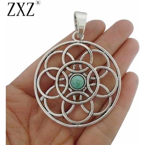 ZXZ 2pcs Large Round Charms Pendants with Imitation Turquoise Stone for Necklace Jewelry Making Findings 68x51mm