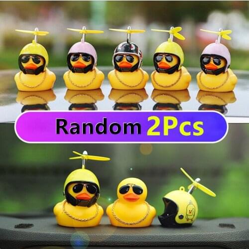 2Pcs Random Car Ornaments Yellow Duck with Helmet Broken Bike Motor Helmet Riding Cycling Wind Small Yellow Duck Without Lights