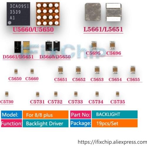20sets/lot backlight Kit IC U5650 +Coil L5651+Diode D5650 D5651+Capacitor C5730 C5731 C5650 C5695 C5651-C5655 for Iphone8/8plus