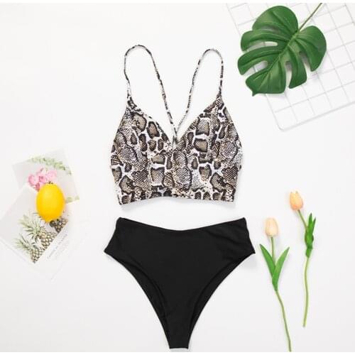 2020 Push Up Bikinis Womens Swimsuits Snake Printed Swimwear Sexy Black Biquini String Bow Bikini Set Summer Bathing Suits