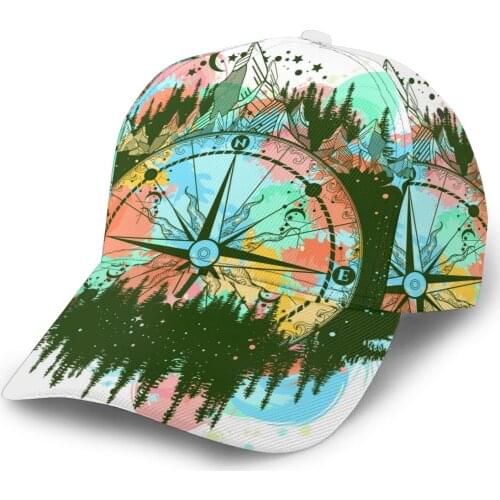 2021 Summer New Unisex Sport Baseball Hat Running Visor Cap Mountain Antique Compass Wind Rose Adventure Travel Outdoors Print