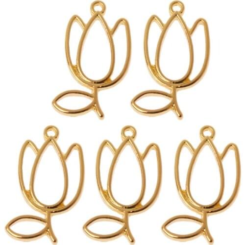 5Pcs Tulips Flower Metal Frame Pendant Open Bezel Blank Setting UV Resin Jewelry