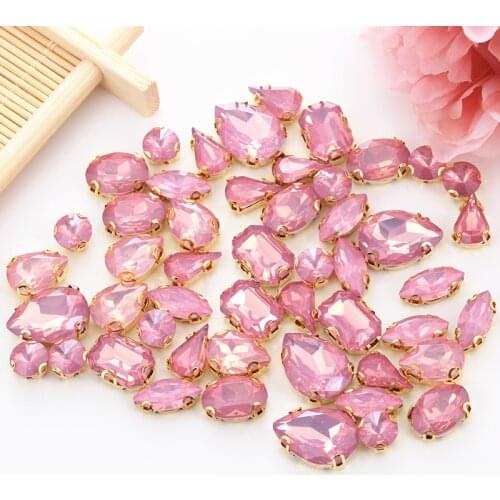 Promotion 50pcs Mixed Shape Pink Opal Rhinestone For Sewing Diy Craft Flatback Resin Rhinestones With Claw For Dress Accessories
