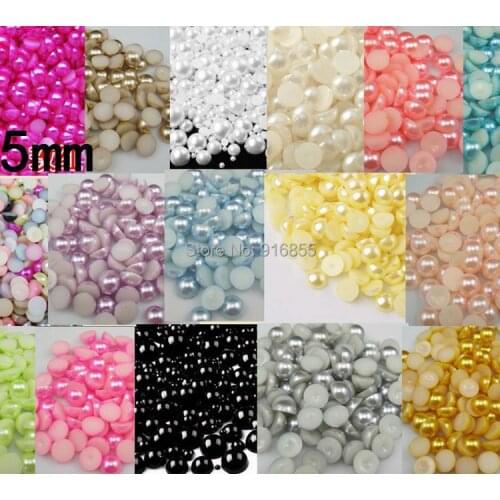 Free shipping 5mm 2000pcs half round flatback ABS Resin imitation pearls nail art pearls DIY phone case deco(many colors)