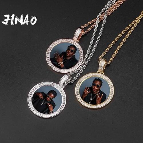 JINAO NEW Custom Ice out Baguett Photo Heart Medallions Necklace & Pendant With 4mmTennis Chain AAA Cubic Zircon Hip hop Jewelry