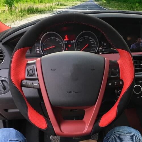 Car Steering Wheel Cover For MG MG6 MG 6 2010 2011 2012 2013 2014 2015 2016 Black Suede Orange Leather Hand-stitched Auto interi