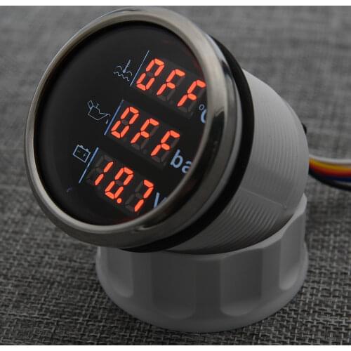 3 In 1 Digital Gauge Water Temperature Bar Oil Pressure Gauge With Alarm Voltmeter IP67 Voltage Water Temp Gauge Red Light