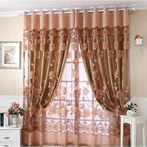 Flower pastoral style living room luxury sheer curtains window kitchen tulle yarn curtains bedroom curtains purple brown pink