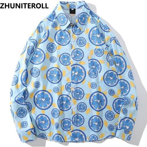 Aloha Shirt Lemon Graphics Print 2021 Harajuku Men Hawaiian Shirt Hip Hop Longsleeve Beach Shirt Summer Streetwear Clothing