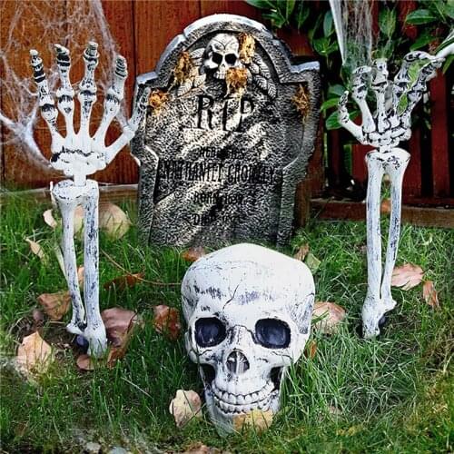 Halloween Haunted Skull Haunted House Realistic Bones Decor Head Hands Set Graveyard Scene Cosplay DIY Horror Decoration