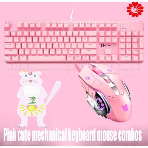 Game mechanical pink keyboard mouse combos USB wired 104-keysLED backlit gaming laptop mechanical keyboard for gamer PC notebook