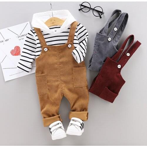 Children Clothing Sets Baby Boys Clothes for Toddler Spring Fashion Kids Long Sleeve Striped T-Shirt+Suspender Trousers Outfits