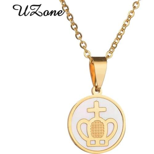 UZone Charms Crown Queen Shell Necklaces Stainless Steel Heart Crown Necklace Bijoux Femme Jewelry