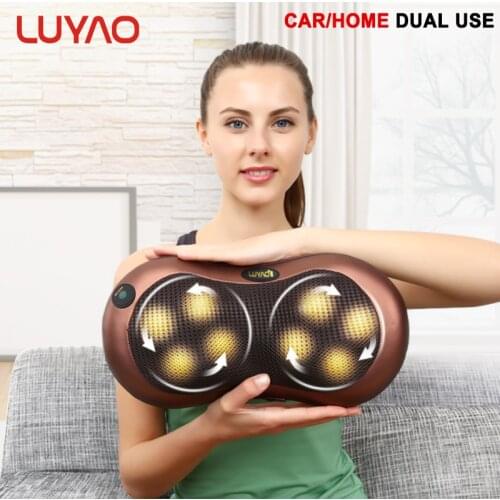 LUYAO Electric Kneading Neck Massager Pillow Infrared Heating Shoulder Back Body Massage Pillow Cushion Health Car Home Massagem