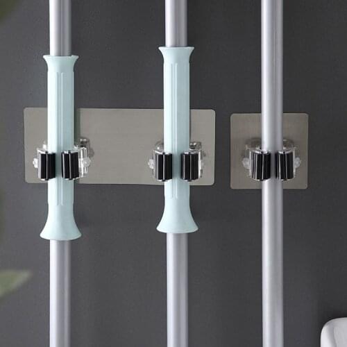 Brushed Wall Mounted Mop Organizer Holder Brush Broom Hanger Clip Home Storage Rack Bathroom Suction Hanging Pipe Mop Hooks Tool