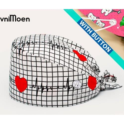 Medical pattern surgical caps operating room caps nurses hats veterinary pet with beauty salons Eye hospital clinic Buttons hats