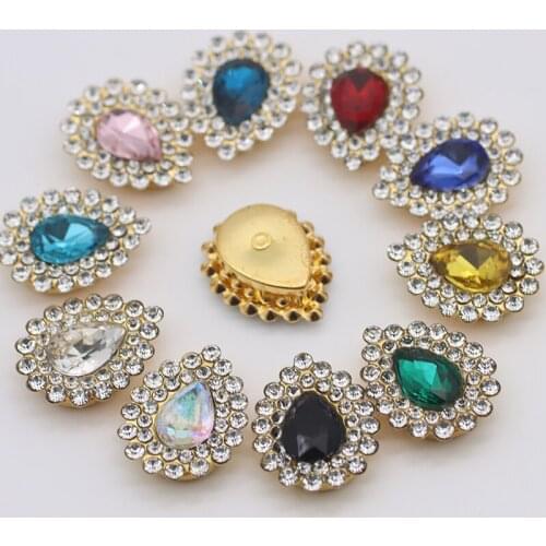 Mix Color Teardrop Colorful Glass Sew On Rhinestones With Gold Claw Handicrafts sew on Stones For Garment clothing accessories